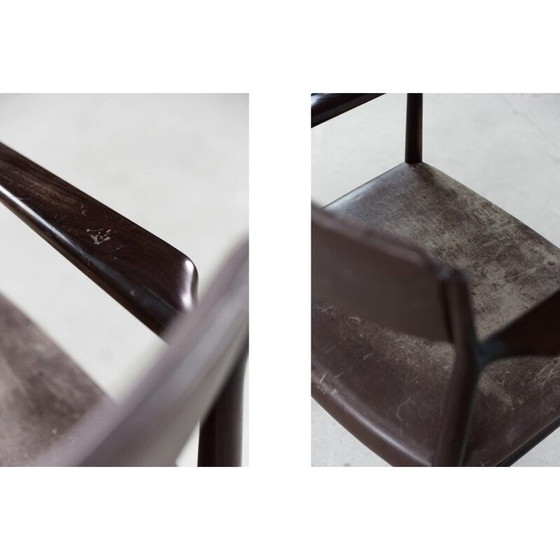Image 1 of Fauteuil de direction vintage en bois massif et cuir marron par Arne Vodder, Danemark 1960