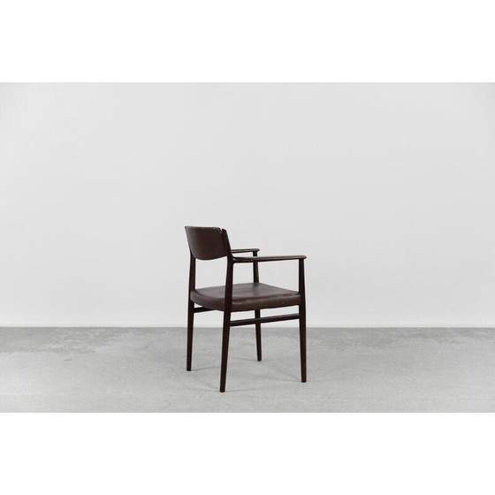 Image 1 of Fauteuil de direction vintage en bois massif et cuir marron par Arne Vodder, Danemark 1960