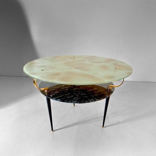 1X Table basse ronde en verre marbré Mid Century Modern In The As