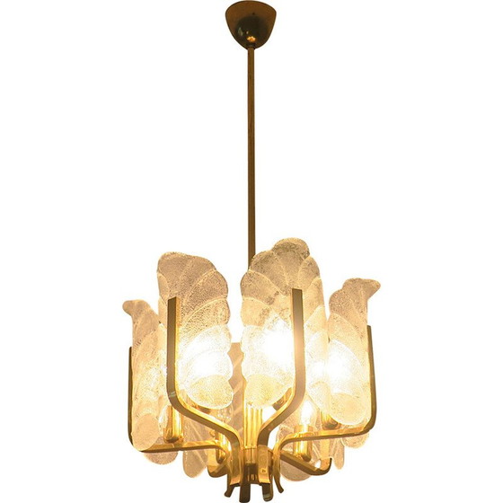 Image 1 of Josef Brumberg Sundern Lustre vintage en laiton avec 6 feuilles d'acanthe