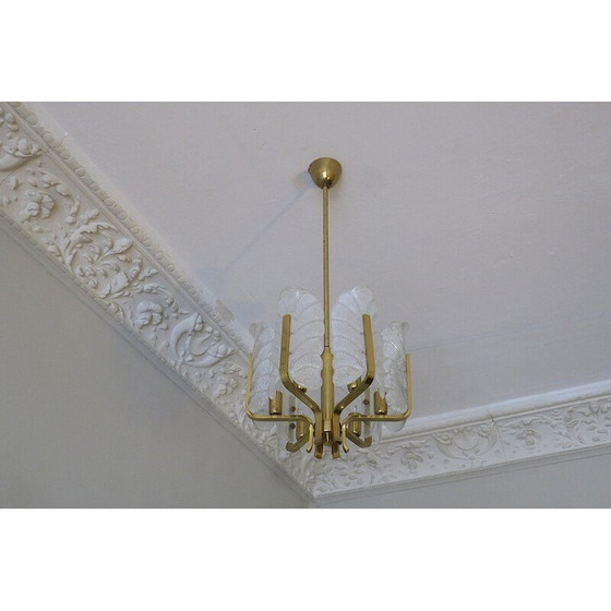 Image 1 of Josef Brumberg Sundern Lustre vintage en laiton avec 6 feuilles d'acanthe