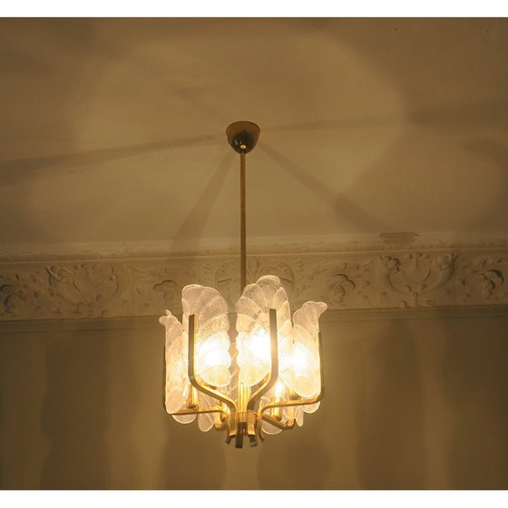 Image 1 of Josef Brumberg Sundern Lustre vintage en laiton avec 6 feuilles d'acanthe