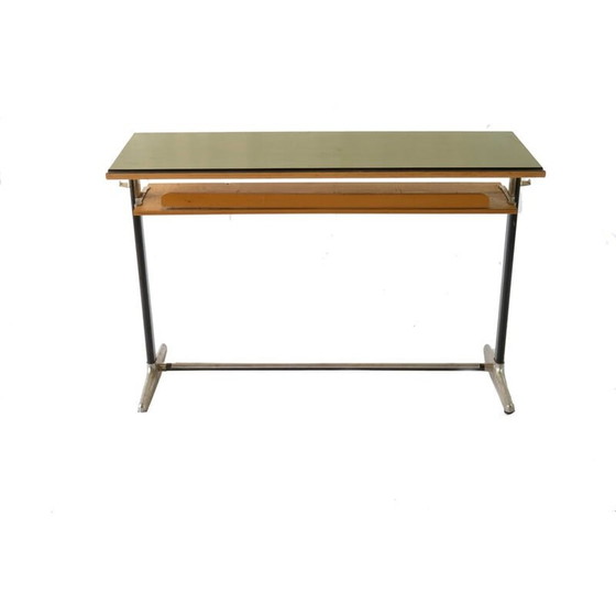 Image 1 of Bureau d'écolier vintage en bois, Italie 1970