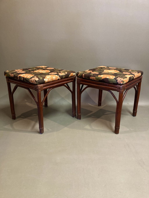 Banc ou Duo de Tabourets Rotin 1950