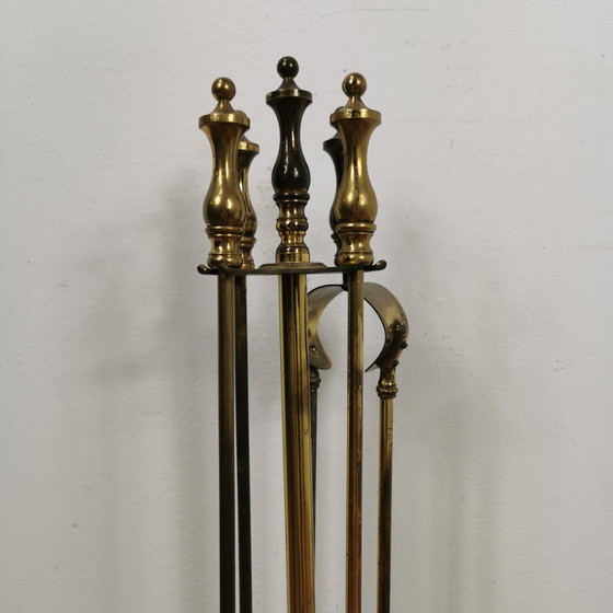 Image 1 of Serviteur en laiton antique, set de cheminée, fournitures pour cheminée