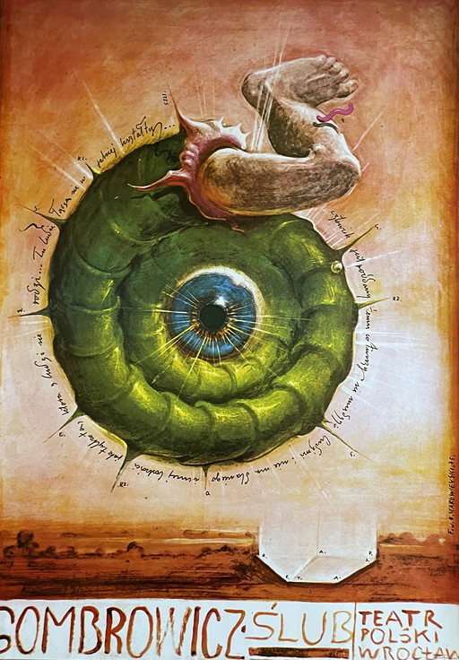 Franciszek A.B. Bilberstein-Starowieyski (1930-2009), Gombrowicz, 1975, affiche n° P-7, affiche de théâtre originale,