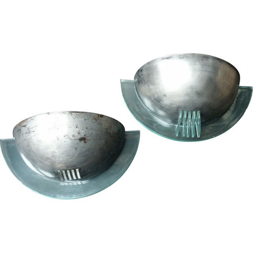 Paire d'appliques vintage en métal et plexiglas, 1970