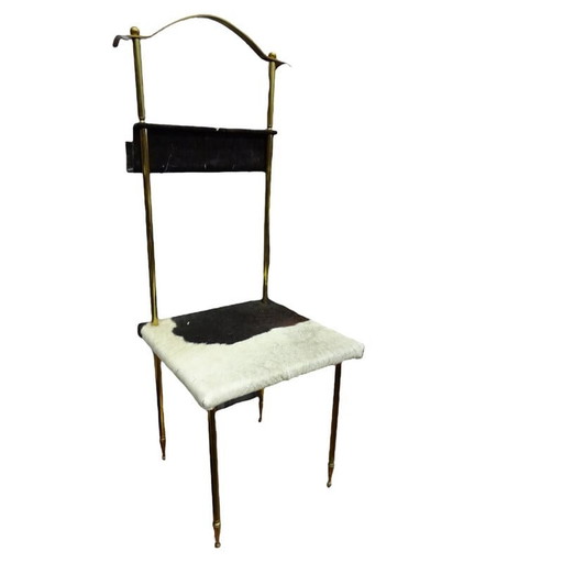 Valet de chambre vintage en laiton et cuir, 1960