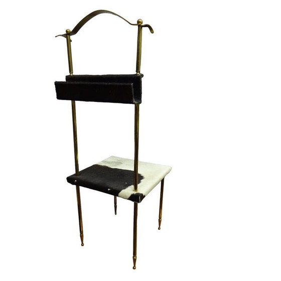 Image 1 of Valet de chambre vintage en laiton et cuir, 1960