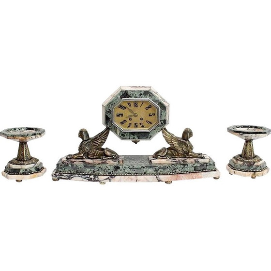 Image 1 of Cheminée vintage art déco en marbre et bronze, 1940