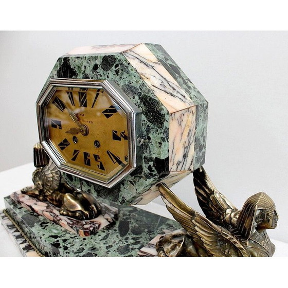 Image 1 of Cheminée vintage art déco en marbre et bronze, 1940