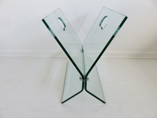 Porte Revues, Magazine Rack, Verre Épais Et Acier, France, 1970