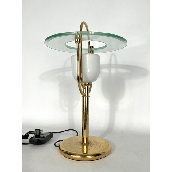 Image 1 of Lampe de table vintage en laiton et verre, 1970