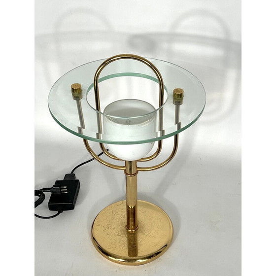 Image 1 of Lampe de table vintage en laiton et verre, 1970