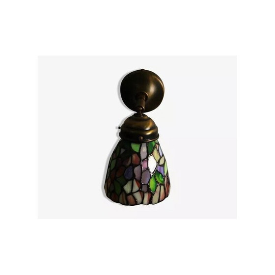 Image 1 of Applique Tiffany vintage en verre teinté et étain