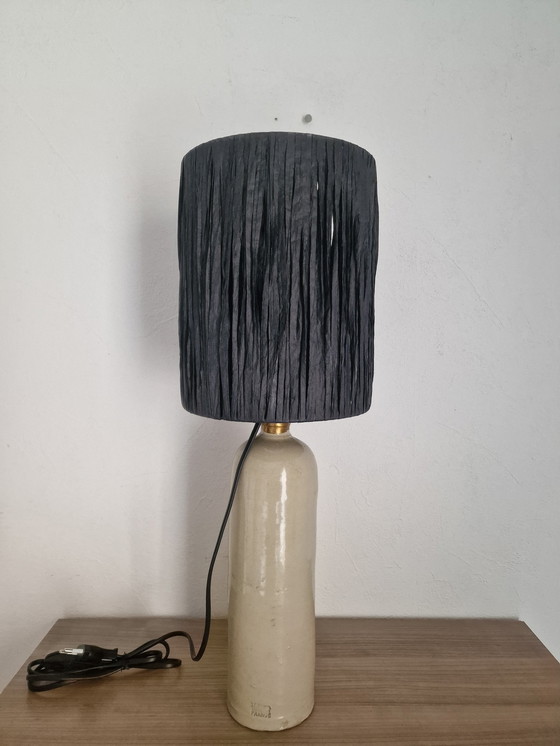 Image 1 of Lampe En Gres Abat Jour En Raphia Noir