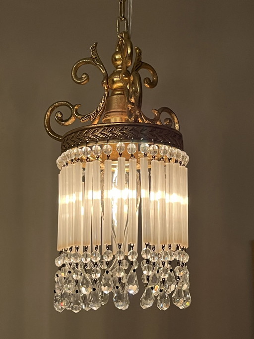 Lampe pendante Belle Epoque Perles de cristal et tiges d'opaline