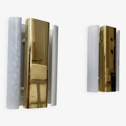2X D'Appliques Vintage, Laiton Et Métal Perforé Blanc, Hans Agne Jakobsson