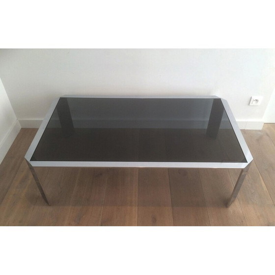 Image 1 of Table basse vintage en métal chromé et verre fumé, 1970