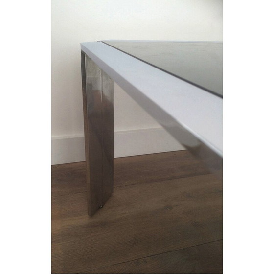 Image 1 of Table basse vintage en métal chromé et verre fumé, 1970