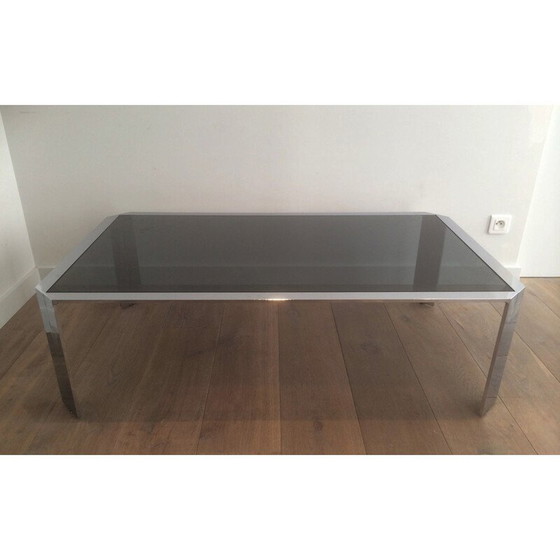 Image 1 of Table basse vintage en métal chromé et verre fumé, 1970