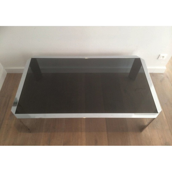 Image 1 of Table basse vintage en métal chromé et verre fumé, 1970