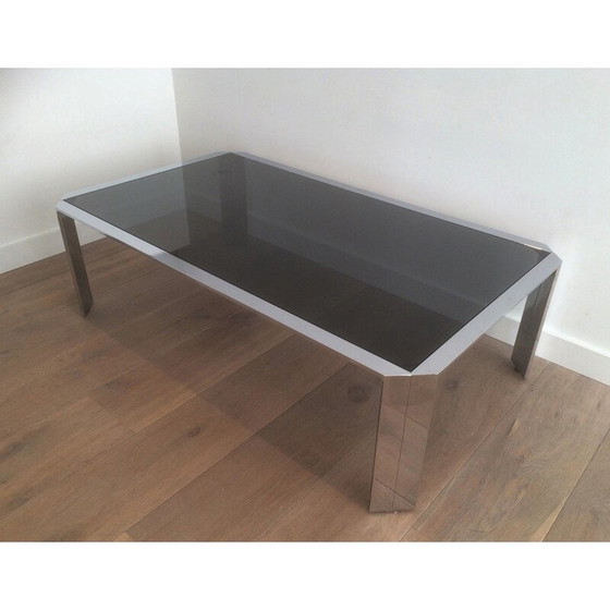 Image 1 of Table basse vintage en métal chromé et verre fumé, 1970