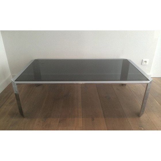 Image 1 of Table basse vintage en métal chromé et verre fumé, 1970