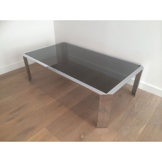 Image 1 of Table basse vintage en métal chromé et verre fumé, 1970