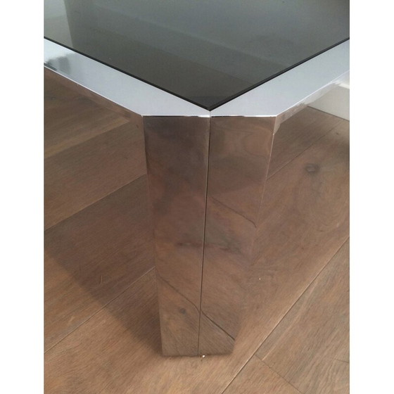 Image 1 of Table basse vintage en métal chromé et verre fumé, 1970