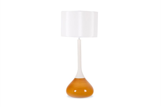 Image 1 of Lampe De Forme Bouteille En Métal Laqué Blanc Et Opaline. Années 1970.