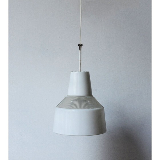 Image 1 of Suspension vintage en verre blanc, 1950
