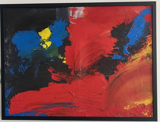 Almee Rouge Bleu Noir Peinture Acrylique Dim 80X 60 Cm