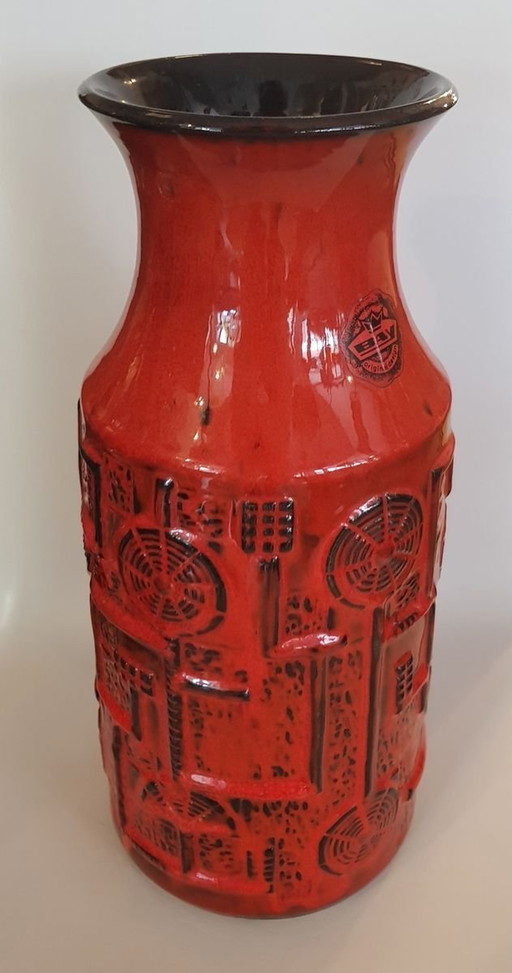 Vase rouge de Bodo Mans pour Bay Keramik, années 1960