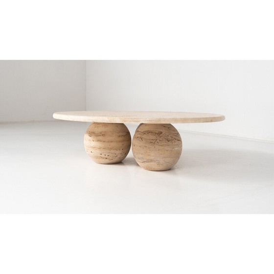 Image 1 of Table basse ronde vintage en travertin, Italie