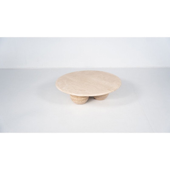 Image 1 of Table basse ronde vintage en travertin, Italie