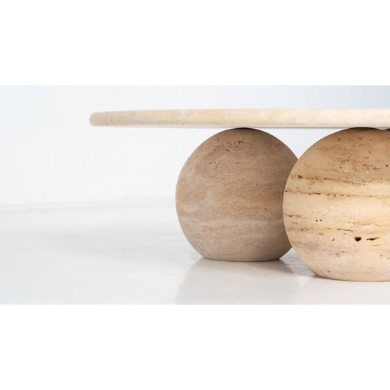 Image 1 of Table basse ronde vintage en travertin, Italie