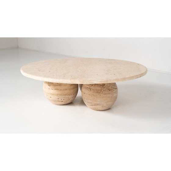 Image 1 of Table basse ronde vintage en travertin, Italie