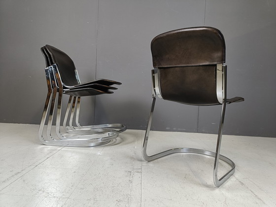 Image 1 of Ensemble de 6 chaises de salle à manger italiennes à piétement luge par Cidue, 1970S