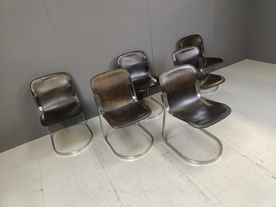 Image 1 of Ensemble de 6 chaises de salle à manger italiennes à piétement luge par Cidue, 1970S