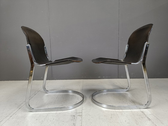 Image 1 of Ensemble de 6 chaises de salle à manger italiennes à piétement luge par Cidue, 1970S