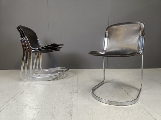 Image 1 of Ensemble de 6 chaises de salle à manger italiennes à piétement luge par Cidue, 1970S