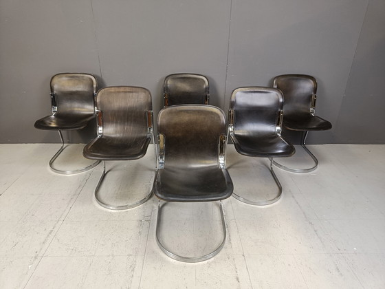 Image 1 of Ensemble de 6 chaises de salle à manger italiennes à piétement luge par Cidue, 1970S