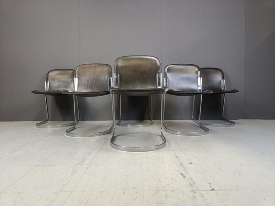 Image 1 of Ensemble de 6 chaises de salle à manger italiennes à piétement luge par Cidue, 1970S