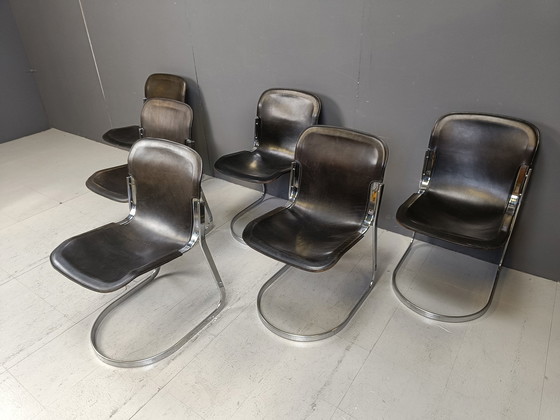 Image 1 of Ensemble de 6 chaises de salle à manger italiennes à piétement luge par Cidue, 1970S