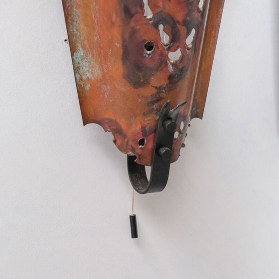 Image 1 of Ensemble de 3 lampes murales en cuivre brutaliste du milieu du siècle, Hollande, années 1970.