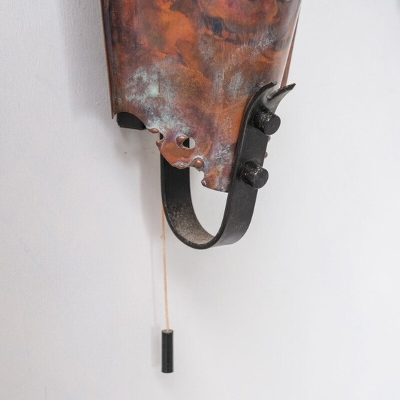 Image 1 of Ensemble de 3 lampes murales en cuivre brutaliste du milieu du siècle, Hollande, années 1970.