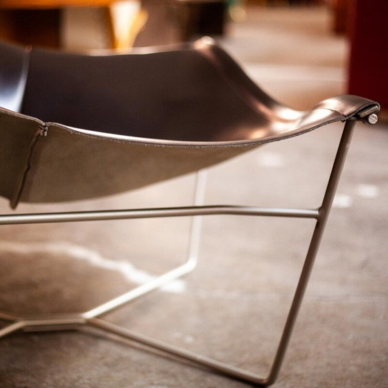 Image 1 of Chaise Vintage "Semana" en cuir noir et acier par David Weeks pour Habitat Uk, 1990