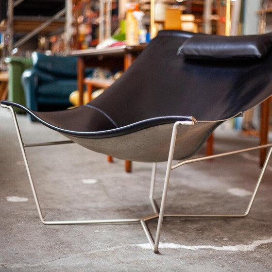 Image 1 of Chaise Vintage "Semana" en cuir noir et acier par David Weeks pour Habitat Uk, 1990