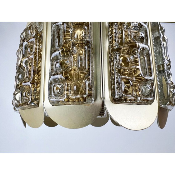 Image 1 of Suspension vintage en laiton et verre texturé par Vitrika, Danemark 1960